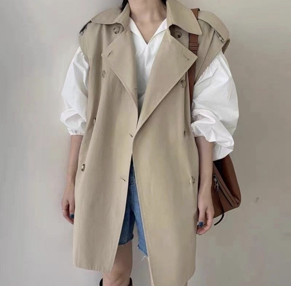 Epaulette Shoulder Loose Fit Trench Vest