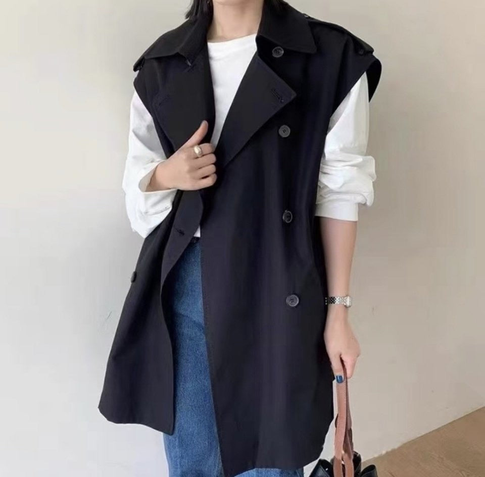 Epaulette Shoulder Loose Fit Trench Vest