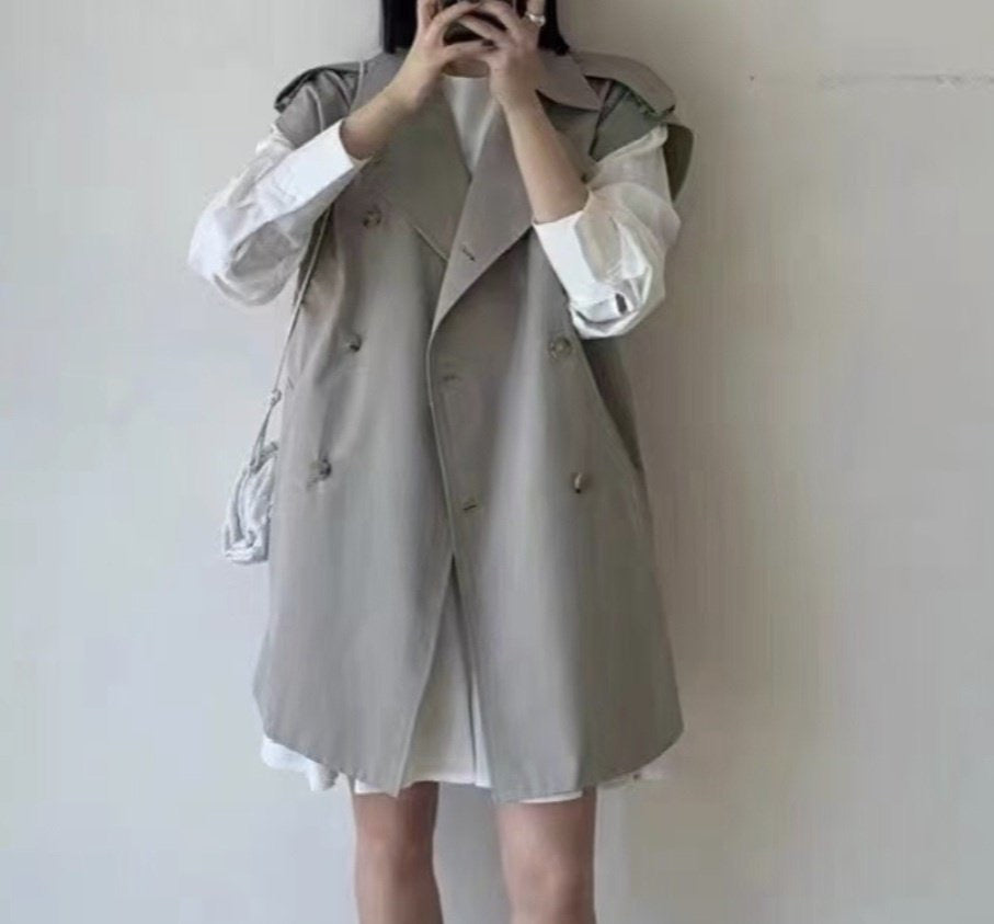 Epaulette Shoulder Loose Fit Trench Vest