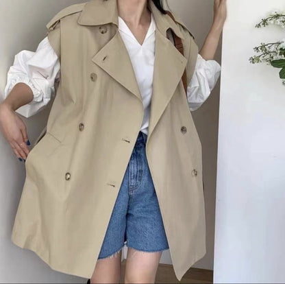 Epaulette Shoulder Loose Fit Trench Vest