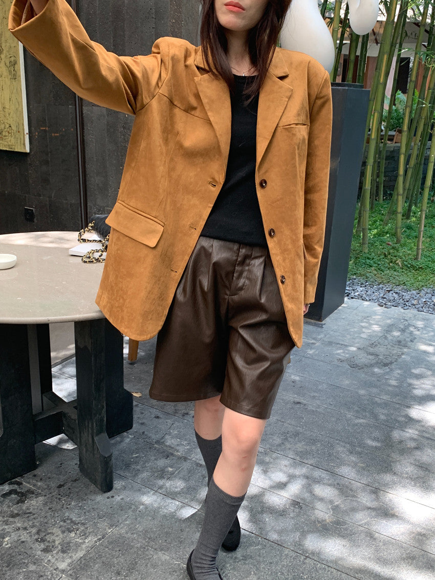 ブルゾン Vegan suede overfit collar piping line jacket jumper cream Vegan Suede Overfit Collar Piping Line Jacket Jumper (Creme