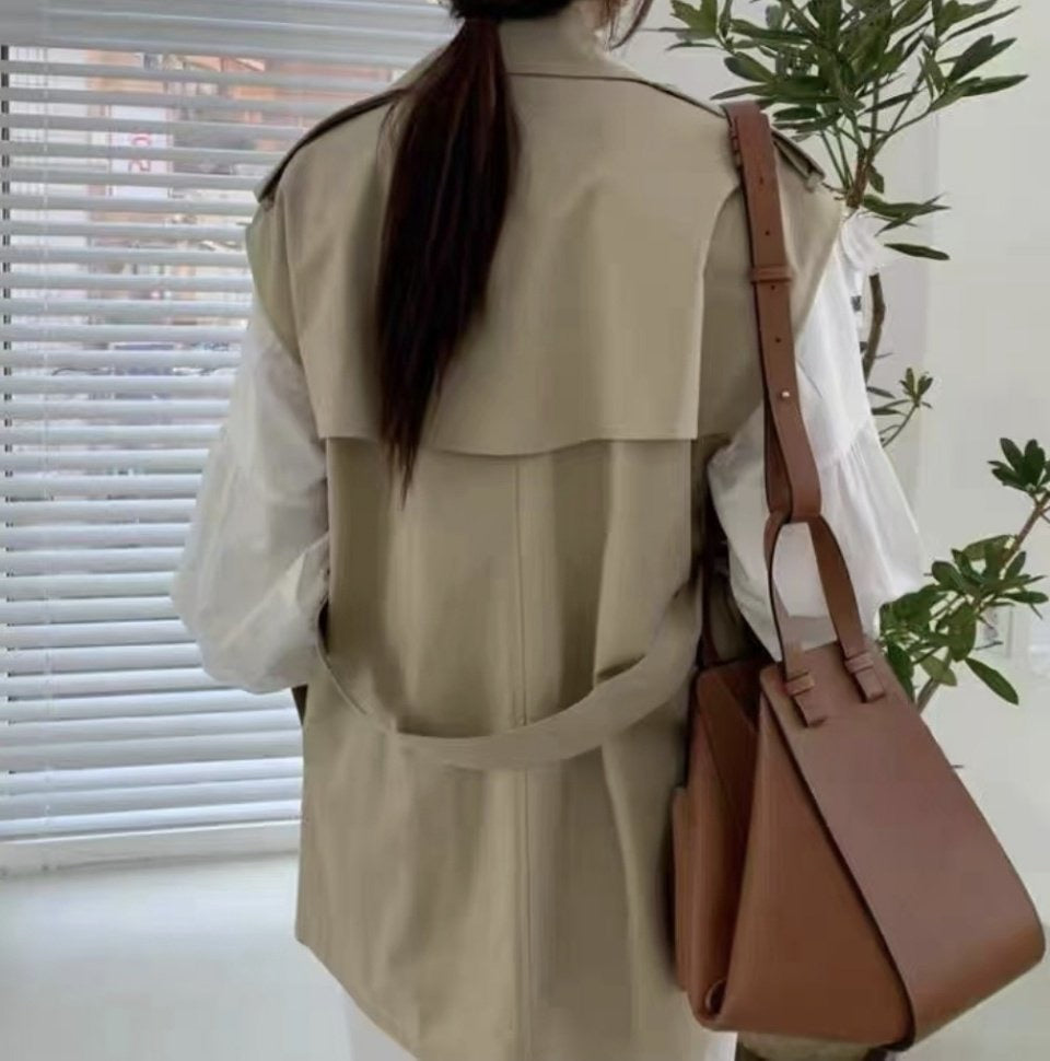 Epaulette Shoulder Loose Fit Trench Vest