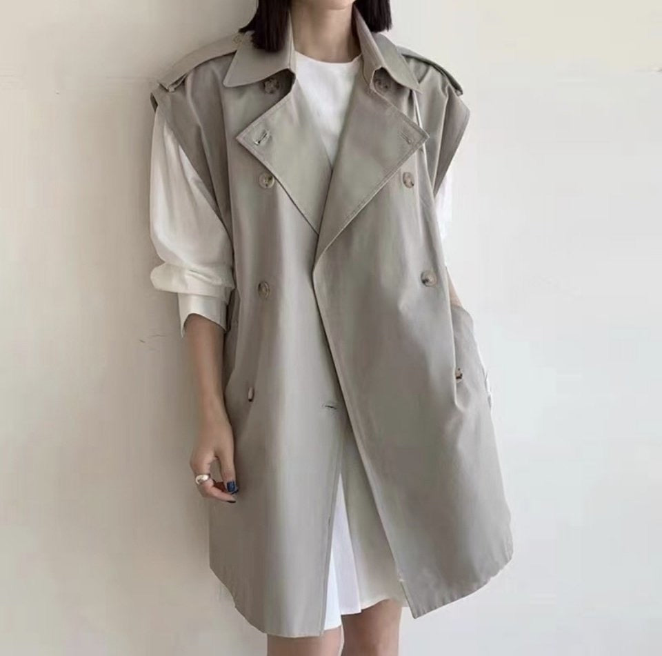 Epaulette Shoulder Loose Fit Trench Vest