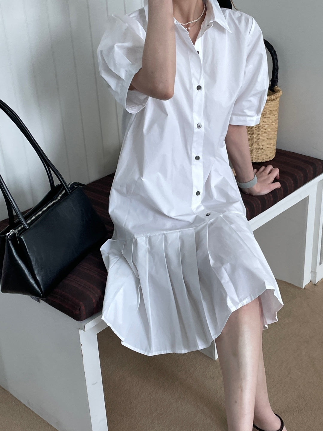 Pleated Mini Shirts Dress