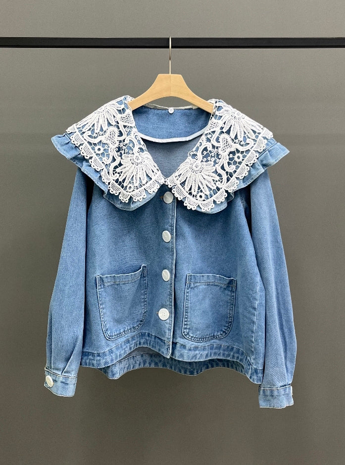 Lace detachable Big Collar Denim Jacket – iOikos