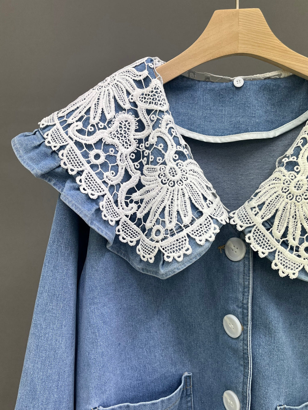 Lace detachable Big Collar Denim Jacket – iOikos
