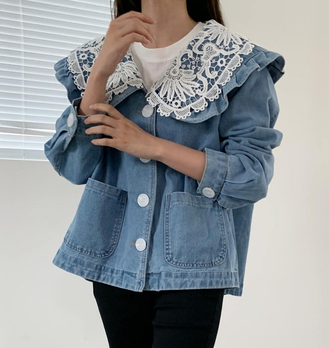 Buy Mid Blue Denim Frill Jacket (3mths-7yrs) from Next USA