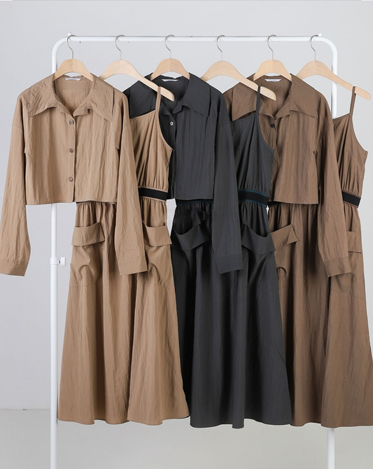 Crop Shirts + Sleeveless Cargo Dress Set (크랍셔츠 + 카고드레스 세트)