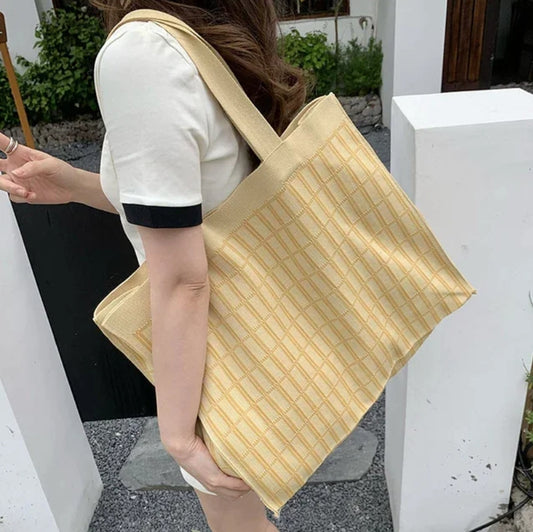 Plaid Knit Book Tote Bag