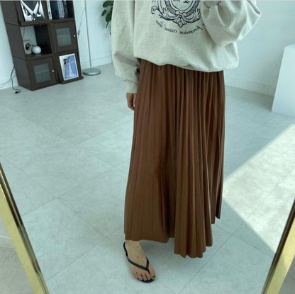 Vegan Leather Pleats Skirt